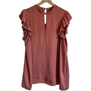 Mossimo Dusty Rose Ruffle Sleeve Peep Hole Neck Silky Blouse - XXL